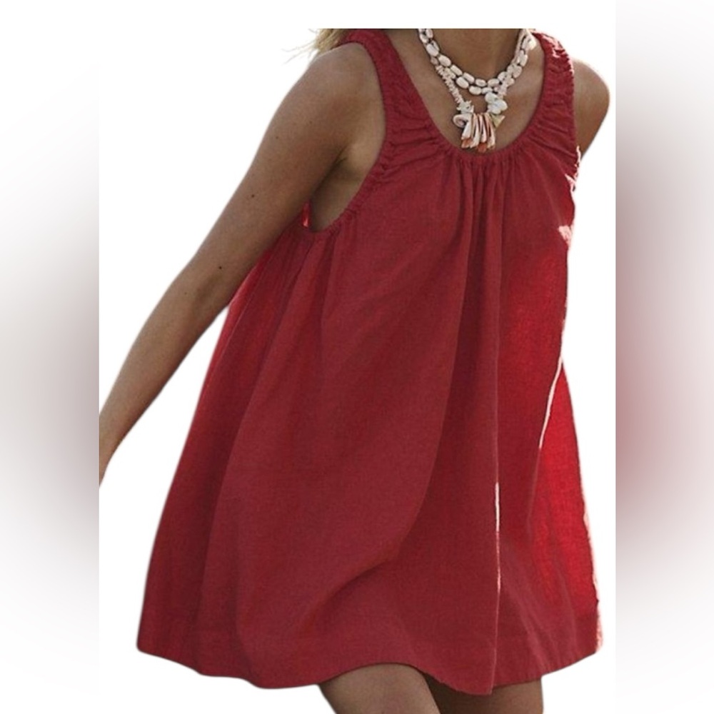 Free People Red Gathered Scoop Neck Mini Dress